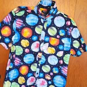 Mens Planet Print Button Down Shirt